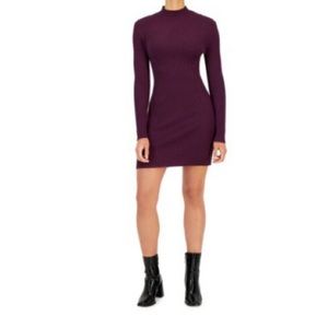Juniors' Ribbed Mock-Neck Bodycon Dress